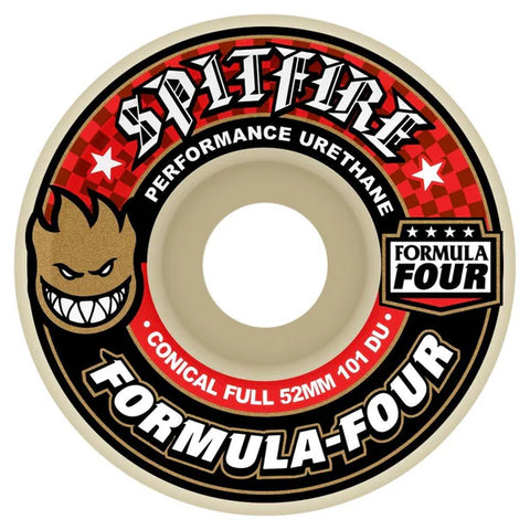 Spitfire Formula Four White/Red Conical Full 54mm/101a Skateboard Wheels