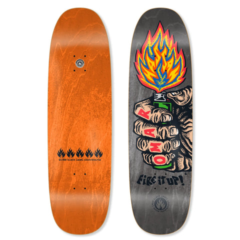 Black Label Omar Hassan “FIRE IT UP" 9.25" Black Widow Shape Skateboard Deck