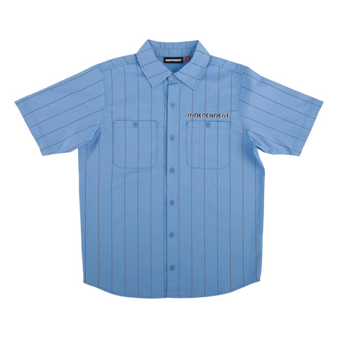 Independent Union Short Sleeve Work Top Blue Pin-Stripe Shirt