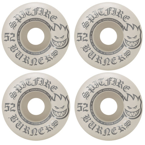 SPITFIRE BURNER 52mm 99a WHITE/SILVER SKATEBOARD WHEELS