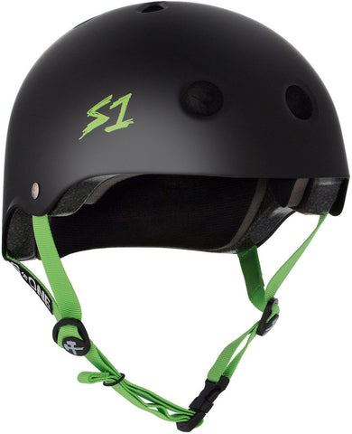 S-ONE LIFER MATTE BLACK WITH GREEN STRAPS HELMET