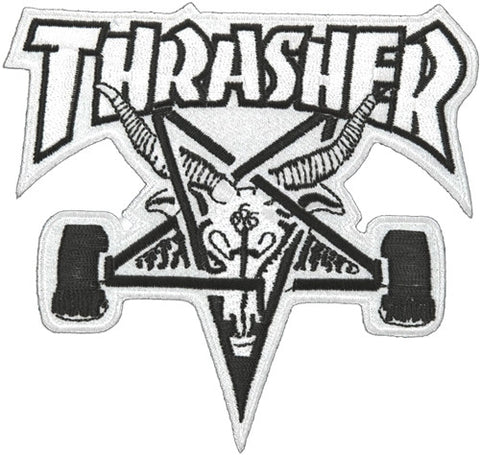 THRASHER SKATE GOAT PATCH WHITE - 4.0" X 3.5"